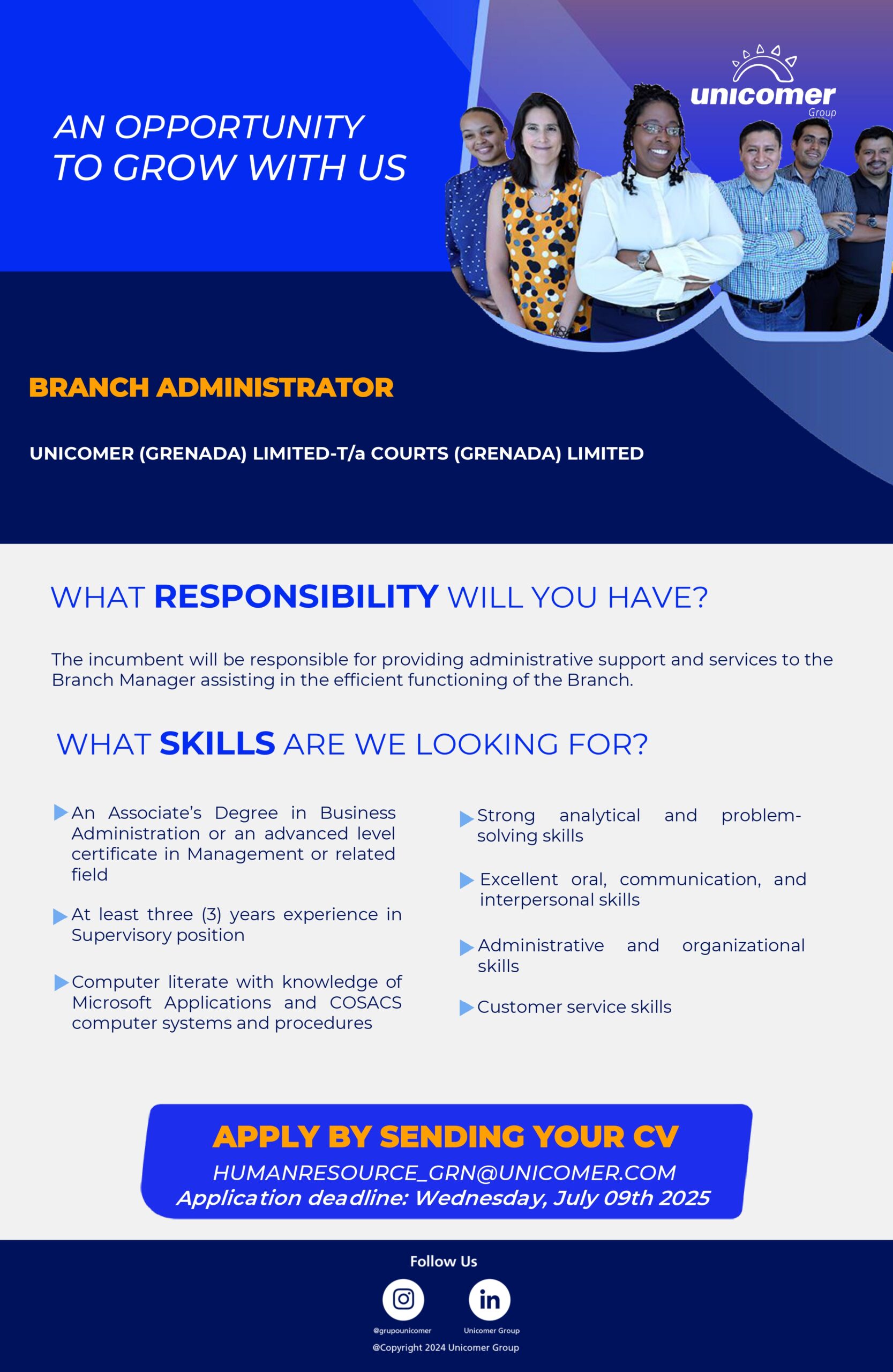 Branch Administrator - Unicomer (Grenada) Limited - Jobs in Grenada